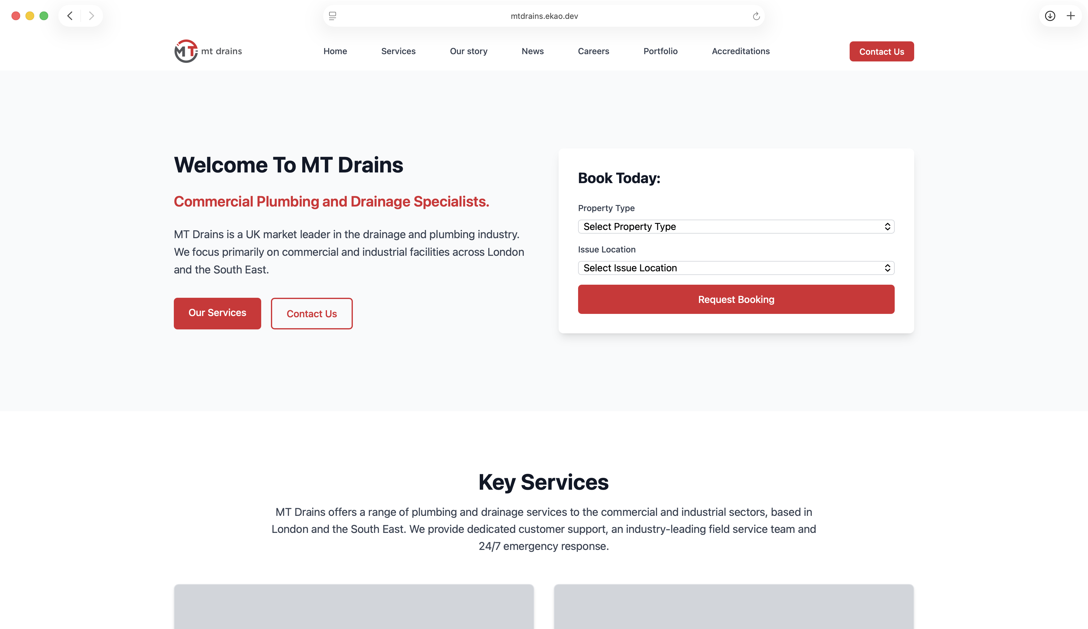 MT Drains website screenshot